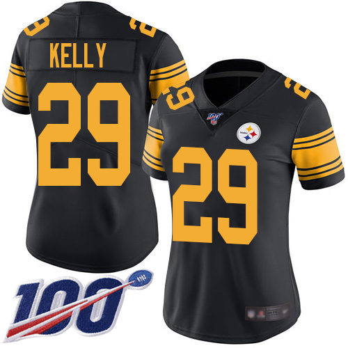 Women Pittsburgh Steelers Football #29 Limited Black Kam Kelly 100th Season Rush Vapor Untouchable Nike NFL Jersey->pittsburgh steelers->NFL Jersey